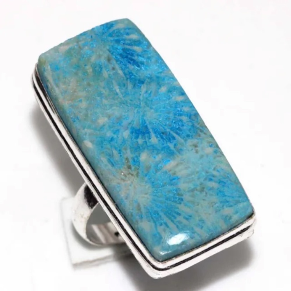 Handmade Fossil Coral 925 Sterling Silver Ring Sz.9